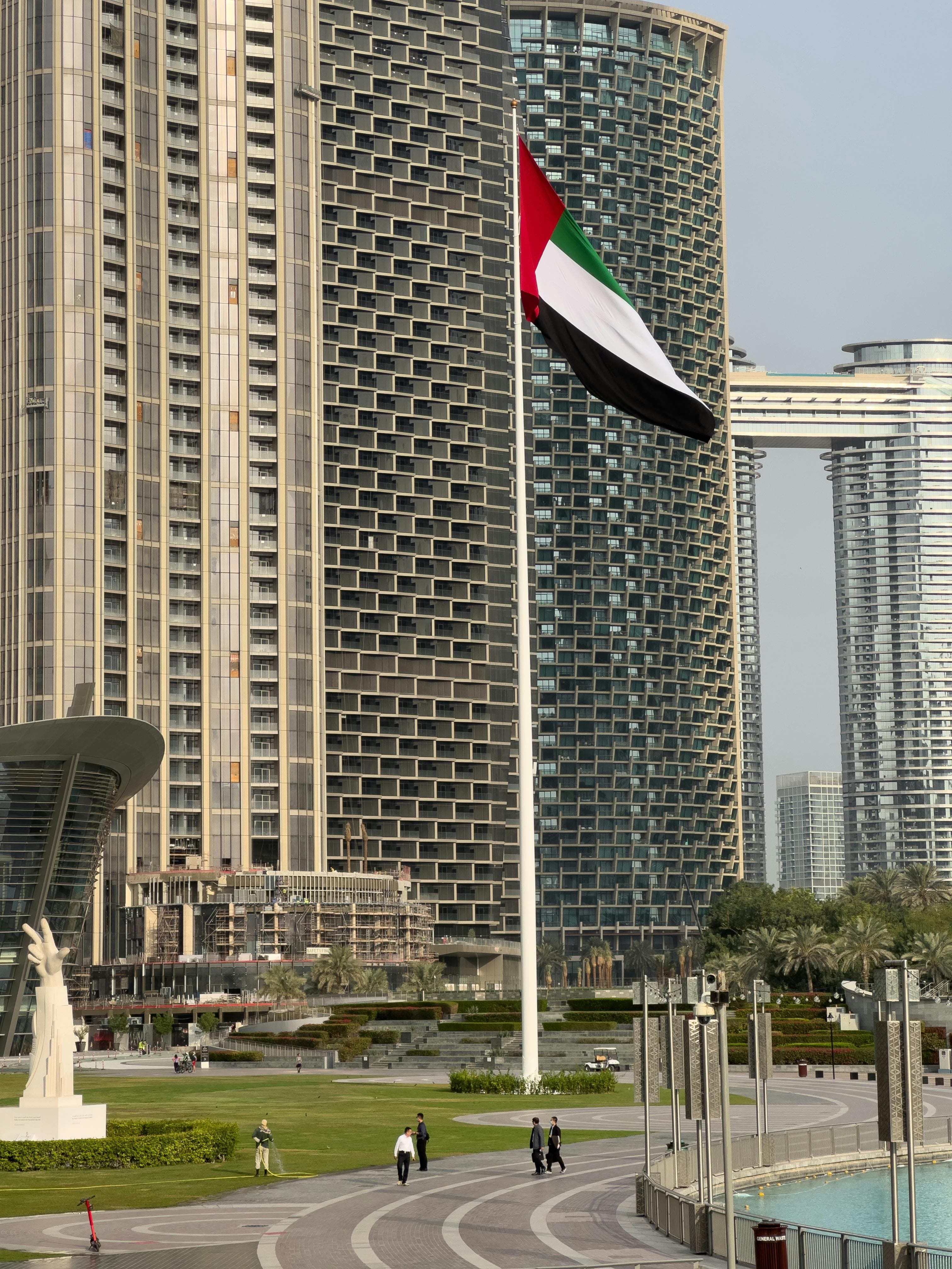 Dubai skyline with the UAE flag